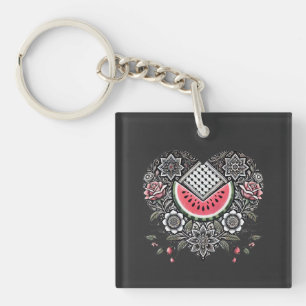 Palestinian Watermelon, Heart and Keffiyeh Key Ring