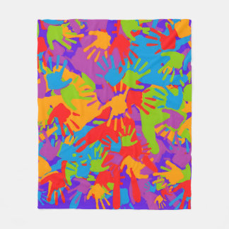 "Palette of Imprints: Exploring Colourful Handprin Fleece Blanket