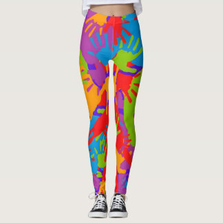 "Palette of Imprints: Exploring Colourful Handprin Leggings