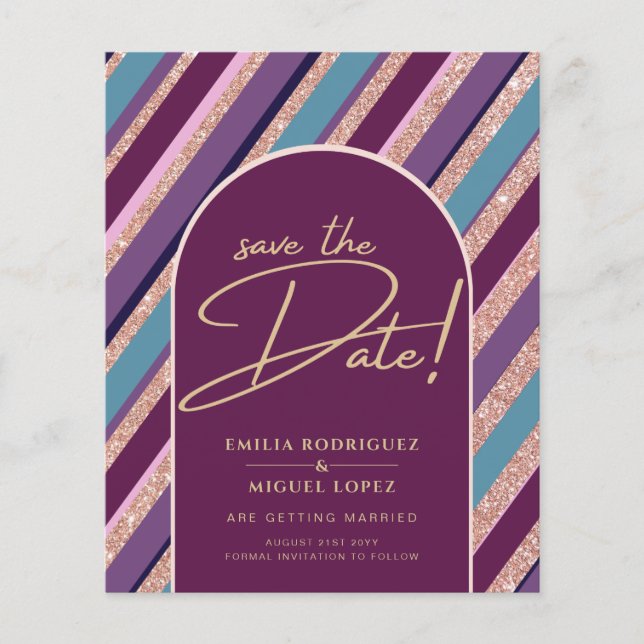 Palette Plum Purple Turquoise Rose Gold Wedding Flyer (Front)