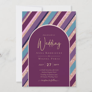 Palette Plum Purple Turquoise Rose Gold Wedding Invitation