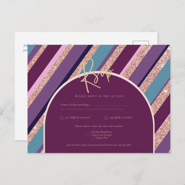 Palette Plum Purple Turquoise Rose Gold Wedding Postcard (Front/Back)