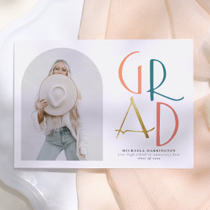 Palette   Teal & Gold Arch & Grad Photo Graduation Invitation