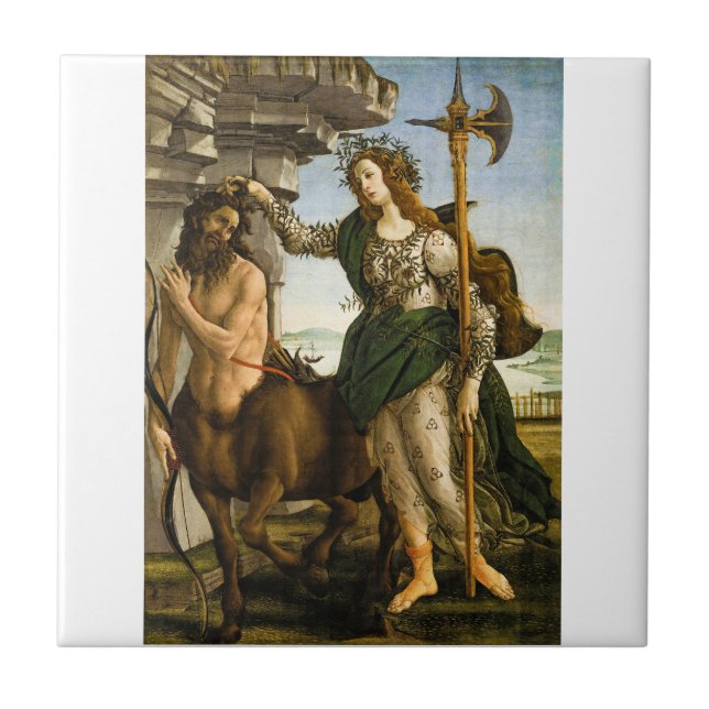 Pallas and the Centaur by Sandro Botticelli Ceramic Tile (Front)