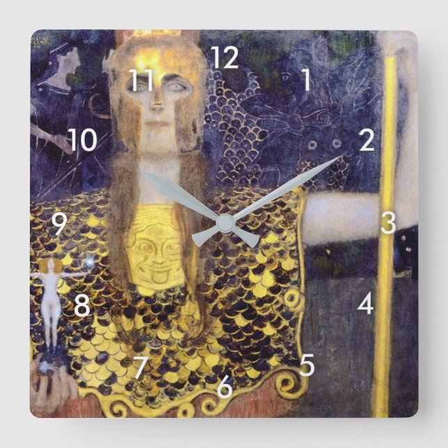 Pallas Athena, Gustav Klimt Square Wall Clock (Front)