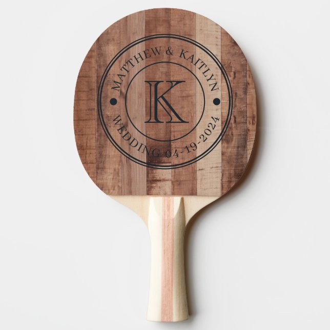 Pallet Wood Boards Wedding Monogram Ping Pong Paddle (Back)