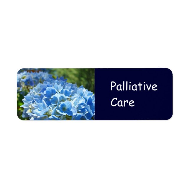 Palliative Care sticker Labels Blue Hydrangeas (Front)