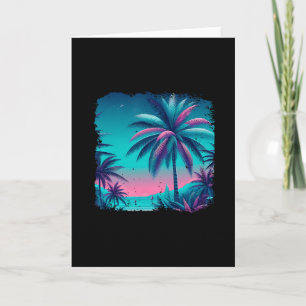 Palm A Trees Tropical Teal Turquoise Purple Beach  Card