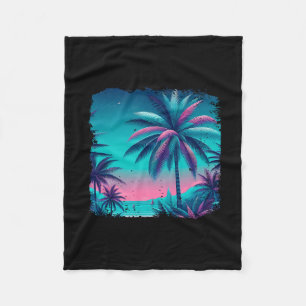 Palm A Trees Tropical Teal Turquoise Purple Beach Fleece Blanket