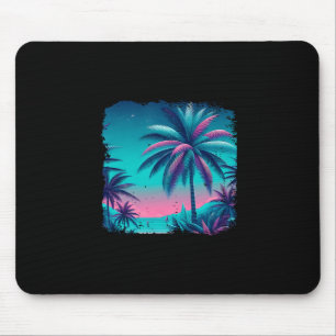 Palm A Trees Tropical Teal Turquoise Purple Beach  Mouse Pad