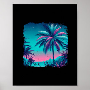 Palm A Trees Tropical Teal Turquoise Purple Beach Poster