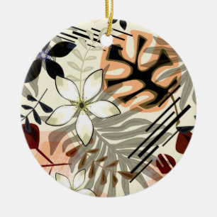 Palm and monstera leaves, tropical ceramic ornament