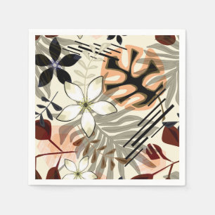 Palm and monstera leaves, tropical napkin