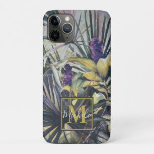 Palm and Purple Hyacinths Monogram iPhone 11 Pro Case