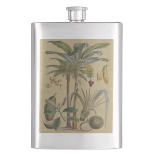 Palm Antique Tropical Fruit Botanical Art Hip Flask