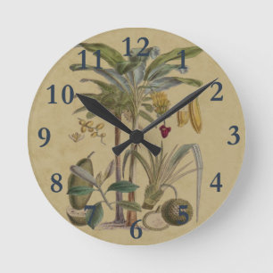 Palm Antique Tropical Fruit Botanical Art Round Clock