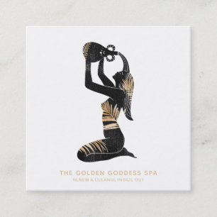 *~* Palm Bathing Golden Goddess with Water Urn Spa Square Business Card
