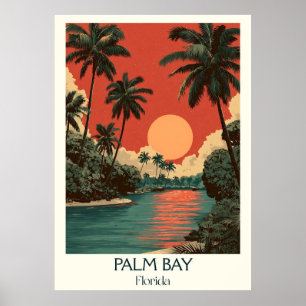 Palm Bay Florida Vintage River Sunset Travel Art Poster