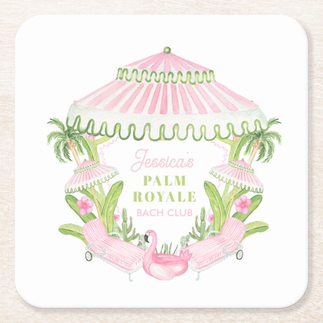 Palm Beach Cabana Bach Club | Bachelorette  Square Paper Coaster (Front)
