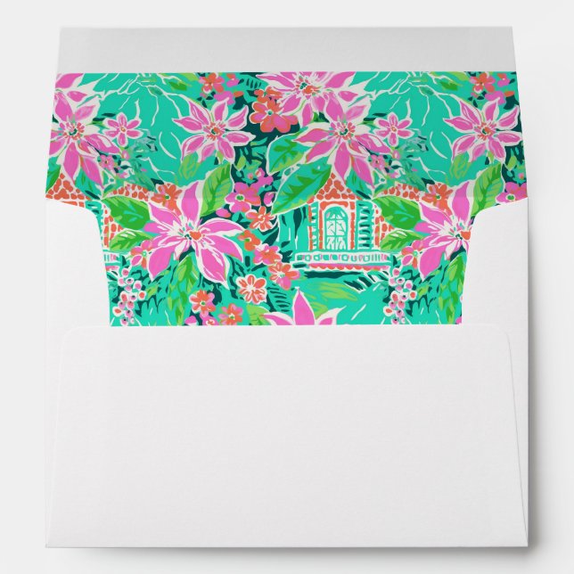 Palm Beach Christmas Pink Gingerbread Houses Envelope (Back (Bottom))