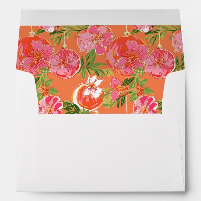 Palm Beach Christmas Pink & Orange Ornaments Envelope (Back (Bottom))