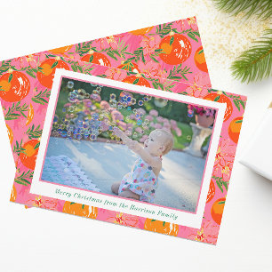 Palm Beach Christmas Pink & Orange Ornaments Photo Holiday Card