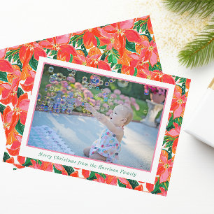 Palm Beach Christmas Pink Orange Poinsettias Photo Holiday Card