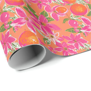 Palm Beach Christmas Watercolor Orange Ornaments Wrapping Paper