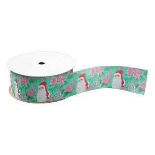 Palm Beach Christmas Watercolor Pink & Green Santa Grosgrain Ribbon