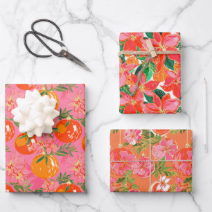 Palm Beach Christmas Watercolor Pink & Orange Wrapping Paper Sheet
