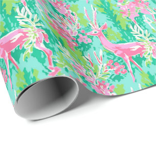 Palm Beach Christmas Watercolor Reindeer Wrapping Paper