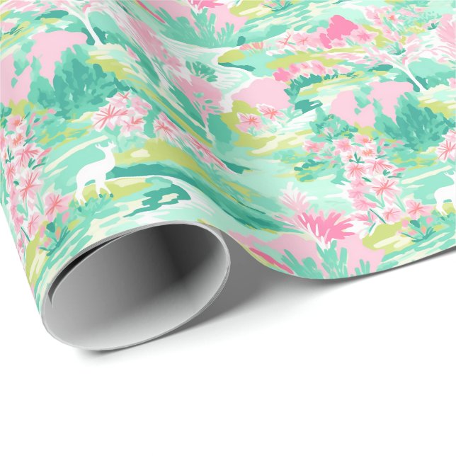 Palm Beach Christmas Watercolor Reindeer Wrapping Paper (Roll Corner)