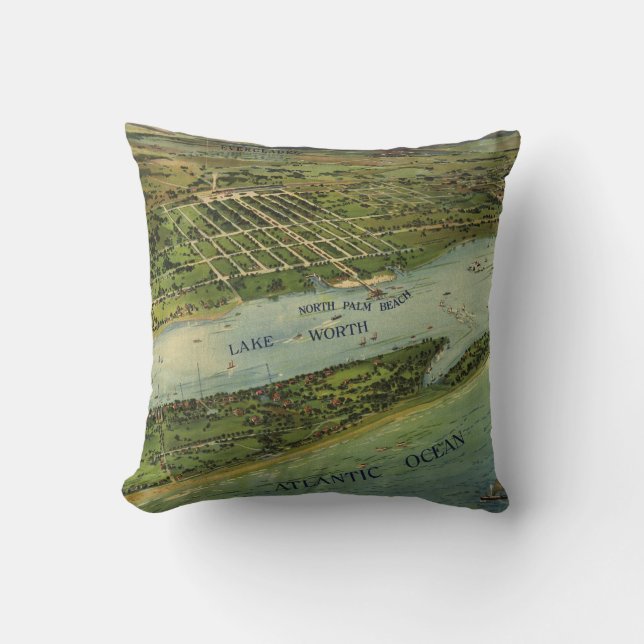 Palm Beach Florida 1915 Antique Map Cushion (Front)
