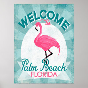 Palm Beach Florida Pink Flamingo - Vintage Retro T Poster