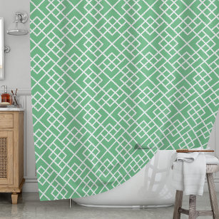 Palm Beach Green Geometric Bamboo Lattice Pattern Shower Curtain