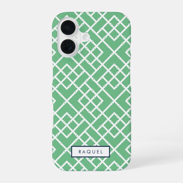 Palm Beach Green Geometric Bamboo Pattern iPhone 16 Case (Back)