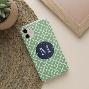 Palm Beach Green Geometric Bamboo Pattern Monogram iPhone 13 Case
