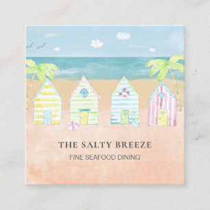 *~* Palm Beach Hut Sea Sand Bucket Dining Tropical Square Business Card