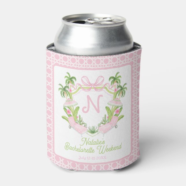 Palm Beach Monogram Crest Bachelorette Weekend Can Cooler (Can Front)