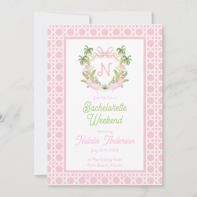 Palm Beach Monogram Crest Bachelorette Weekend Invitation (Front)