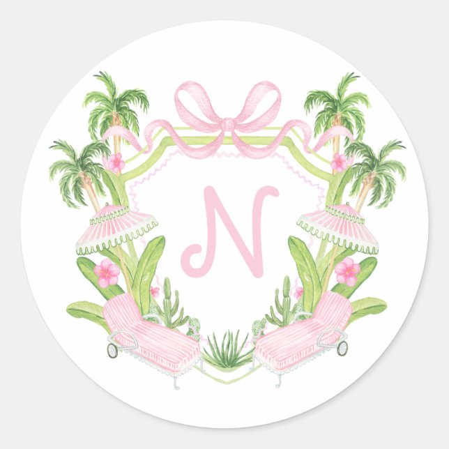 Palm Beach Monogram Crest  Classic Round Sticker (Front)