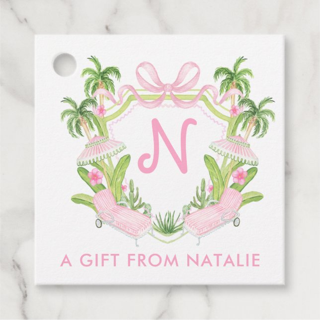 Palm Beach Monogram Crest  Favour Tags (Front)