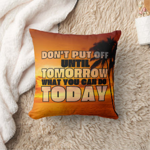 Palm beach ocean sunset motivational phrase cushion