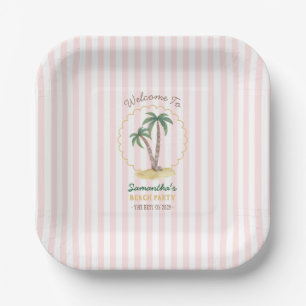 Palm Beach Party Pink Stripe Personalised Paper Plate