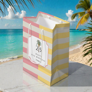 Palm Beach Pastel Stripe Tropical Birthday Medium Gift Bag