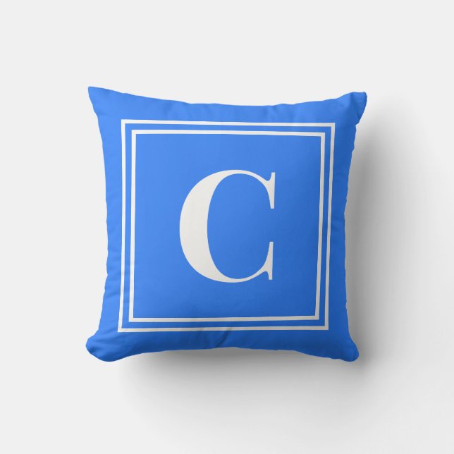 Palm Beach Preppy Blue Monogram Throw Pillow (Front)