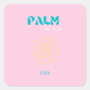 Palm Beach, Preppy, Preppy Art, Pink Square Sticker