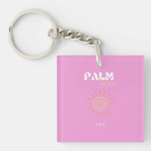 Palm Beach, Retro Art, Preppy, Pink Art, Pink Key Ring