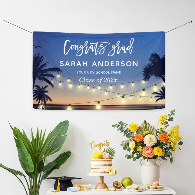 Palm Beach String Lights Congrats Graduation Party Banner (Creator Uploaded)