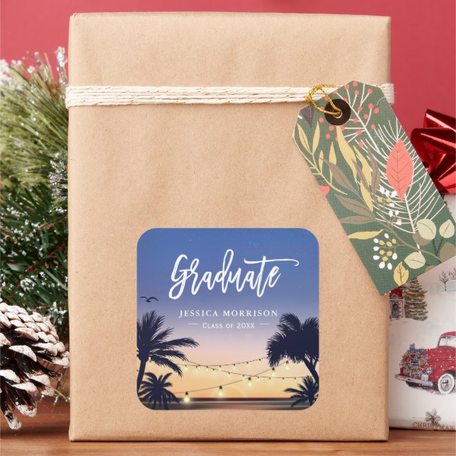 Palm Beach String Lights Graduate Graduation Favou Square Sticker (Holiday)